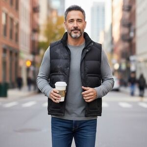 Eddie Bauer Mens L Black Down Vest Quilted Goose Down Puffer Lightweight Casual